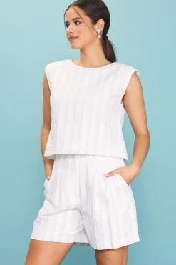 SKIES ARE BLUE Sleeveless Tops*Textured Striped Top White