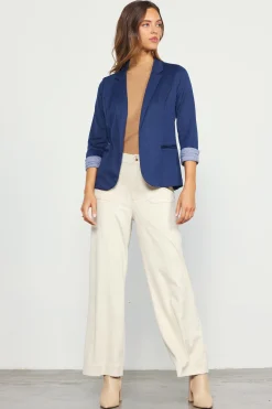SKIES ARE BLUE Blazers*Three Quarter Sleeve Knit Blazer Slateblue
