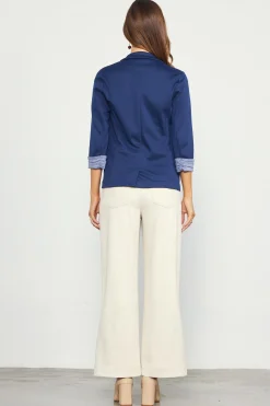 SKIES ARE BLUE Blazers*Three Quarter Sleeve Knit Blazer Slateblue