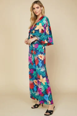 SKIES ARE BLUE Long Sleeve Tops*Tropical Front Tie Kimono Tropicana