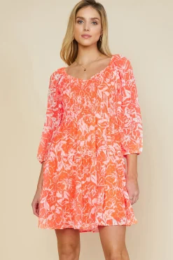 SKIES ARE BLUE Mini Dresses*Tropical Jacquard Mini Dress Neontangerine