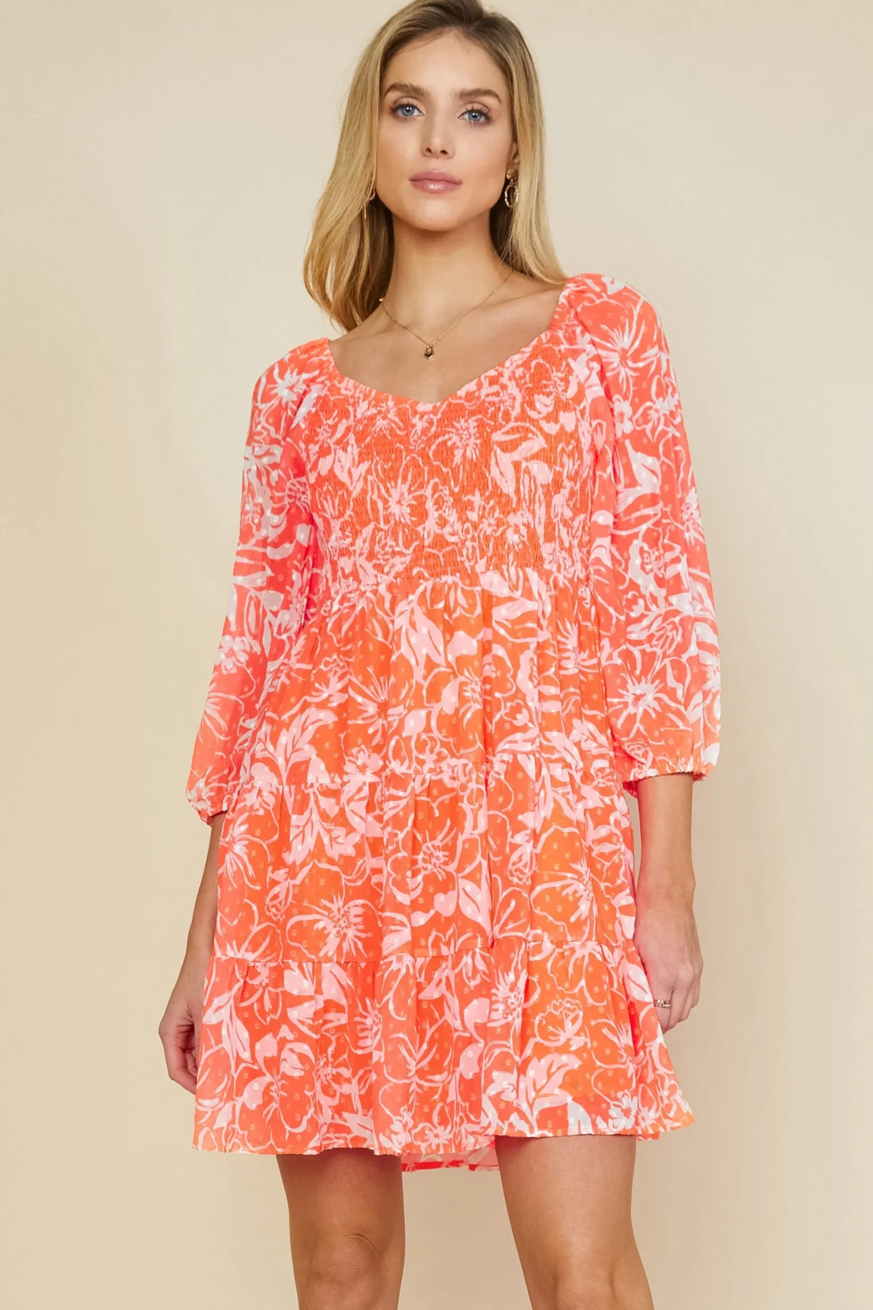 SKIES ARE BLUE Mini Dresses*Tropical Jacquard Mini Dress Neontangerine