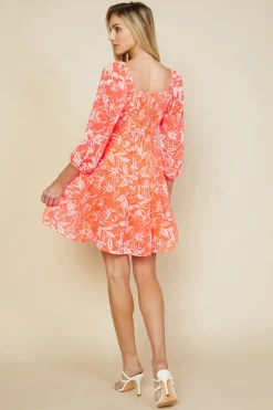 SKIES ARE BLUE Mini Dresses*Tropical Jacquard Mini Dress Neontangerine