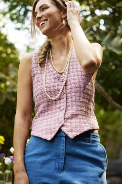 SKIES ARE BLUE Sleeveless Tops*Tweed Tailored Vest Blushapricot