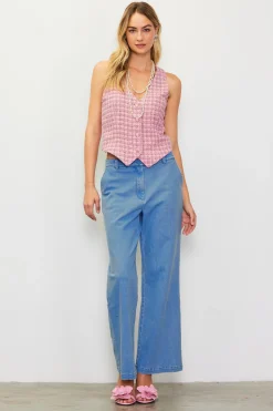 SKIES ARE BLUE Sleeveless Tops*Tweed Tailored Vest Blushapricot