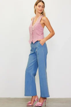 SKIES ARE BLUE Sleeveless Tops*Tweed Tailored Vest Blushapricot