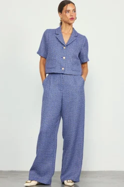 SKIES ARE BLUE Pants*Tweed Wide Leg Pants Blue