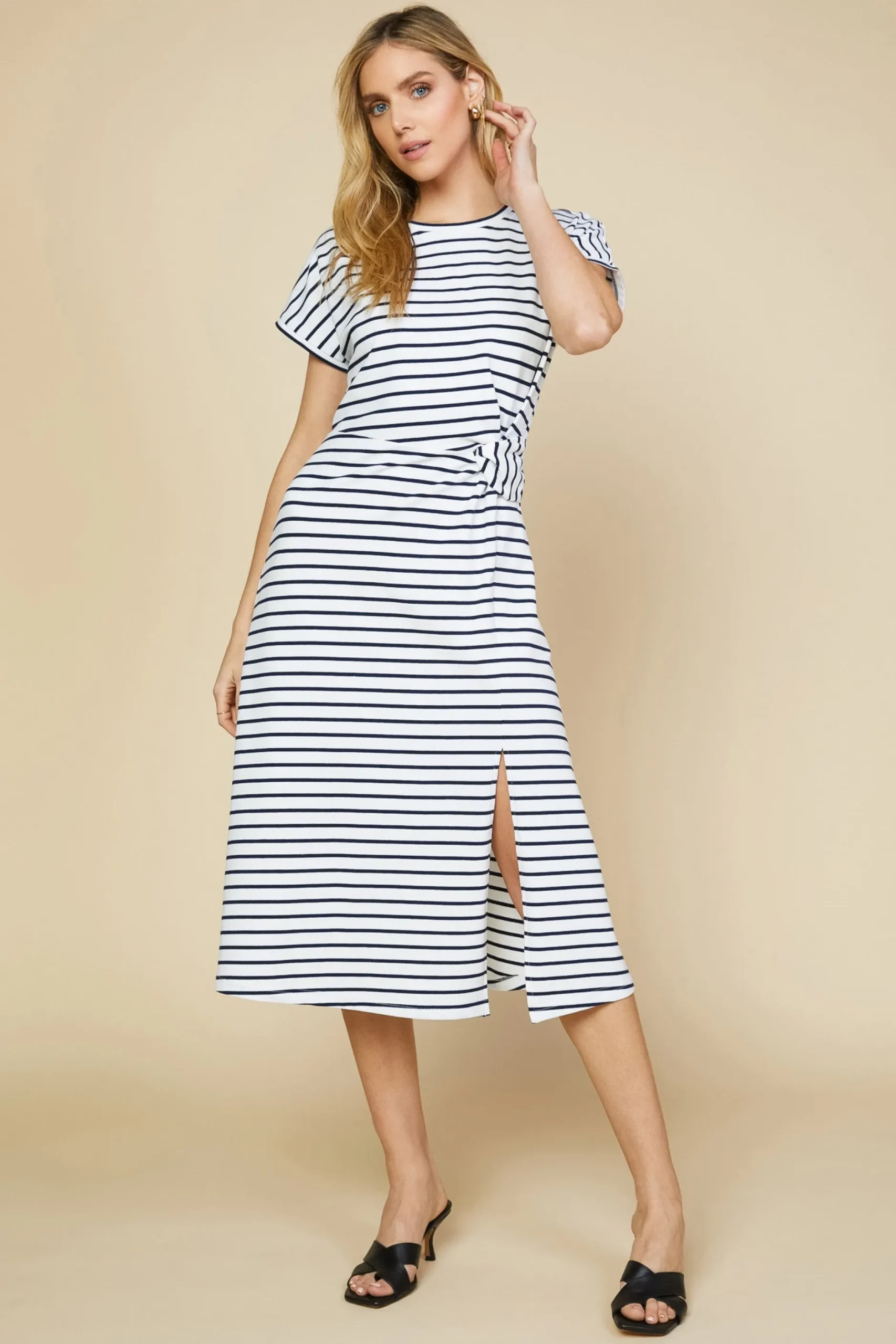 SKIES ARE BLUE Midi Dresses*Twist Detail Knit Dress Lapis