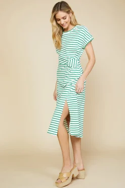 SKIES ARE BLUE Midi Dresses*Twist Detail Knit Dress Jadegreen