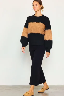 SKIES ARE BLUE Sweaters*Two Tone Mock Neck Sweater Black