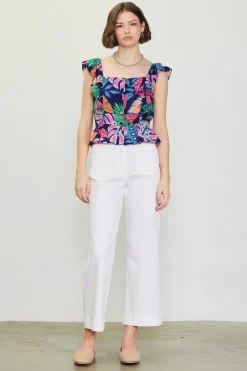 SKIES ARE BLUE Sleeveless Tops*Ula Print Ruffled Sleeve Top Tropical