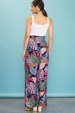 SKIES ARE BLUE Pants*Ula Print Smocked Waist Pants Tropical