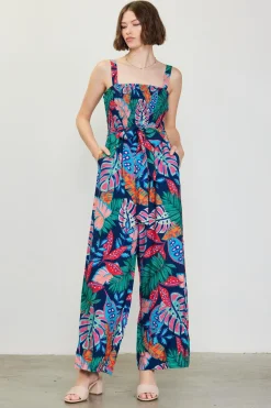 SKIES ARE BLUE Jumpsuits*Ula Print Smocked Jumpsuit Tropical
