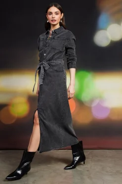 SKIES ARE BLUE Midi Dresses*Utilitarian Detail Midi Dress Black