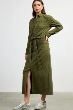 SKIES ARE BLUE Midi Dresses*Utilitarian Detail Midi Dress Olive