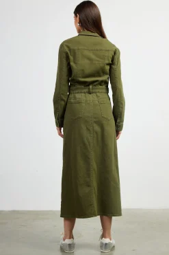 SKIES ARE BLUE Midi Dresses*Utilitarian Detail Midi Dress Olive