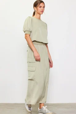 SKIES ARE BLUE Skirts*Utility Cargo Pocket Midi Skirt Sage