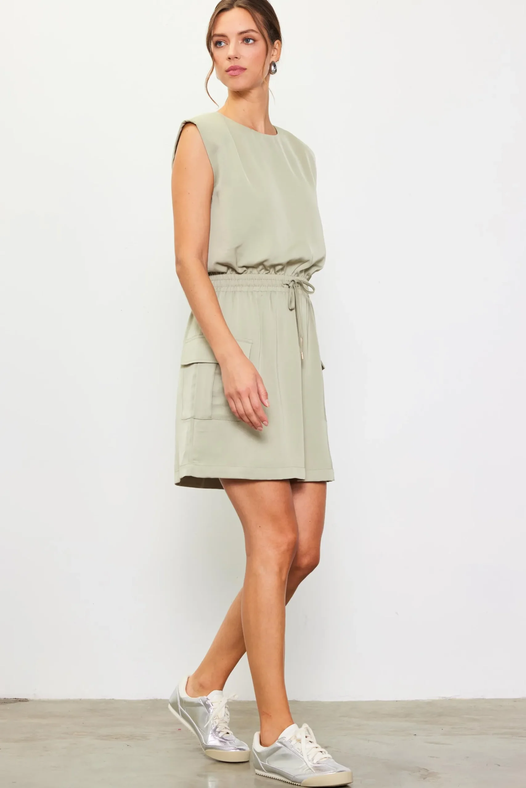 SKIES ARE BLUE Mini Dresses*Utility Sleeveless Mini Dress Sage