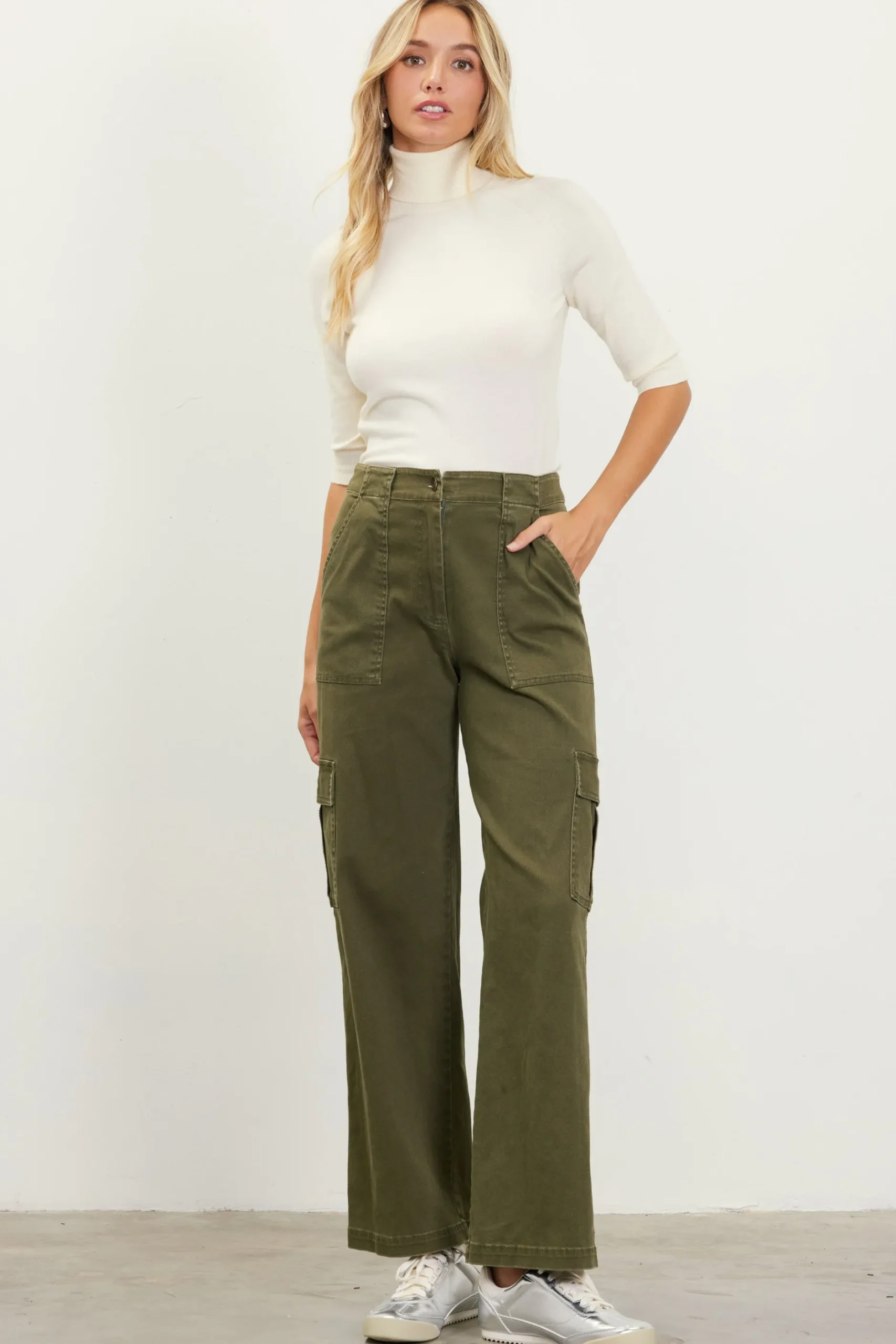 SKIES ARE BLUE Pants*Utility Straight Leg Pants Olive