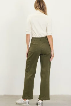 SKIES ARE BLUE Pants*Utility Straight Leg Pants Olive
