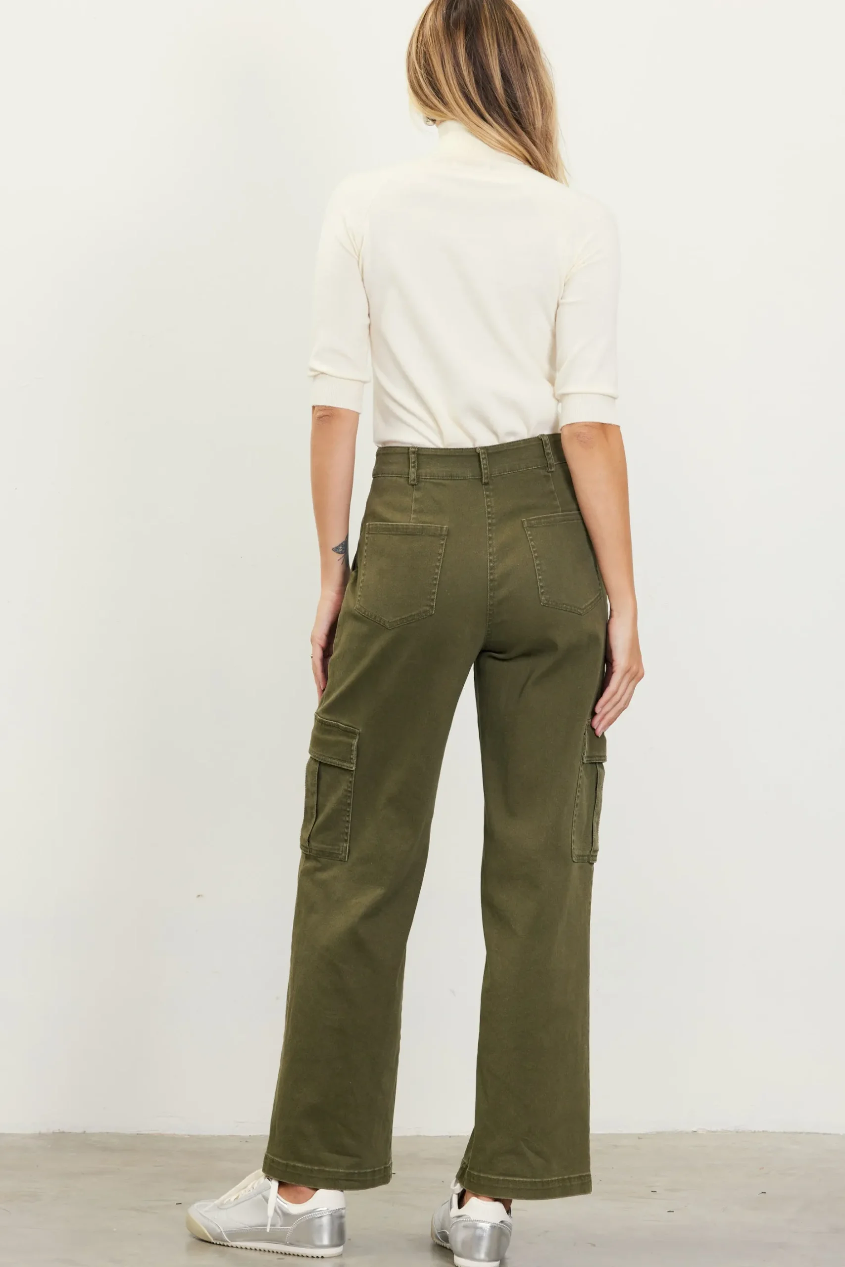 SKIES ARE BLUE Pants*Utility Straight Leg Pants Olive