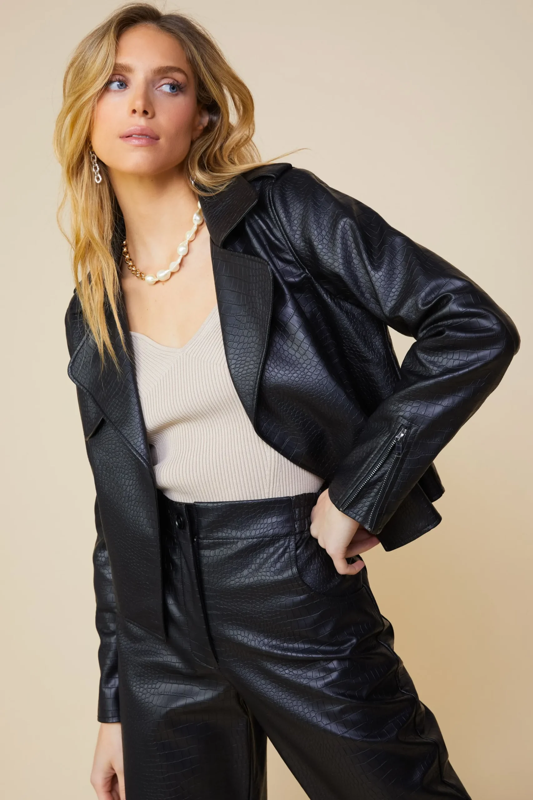 SKIES ARE BLUE Outerwear*Vegan Leather Biker Jacket Black