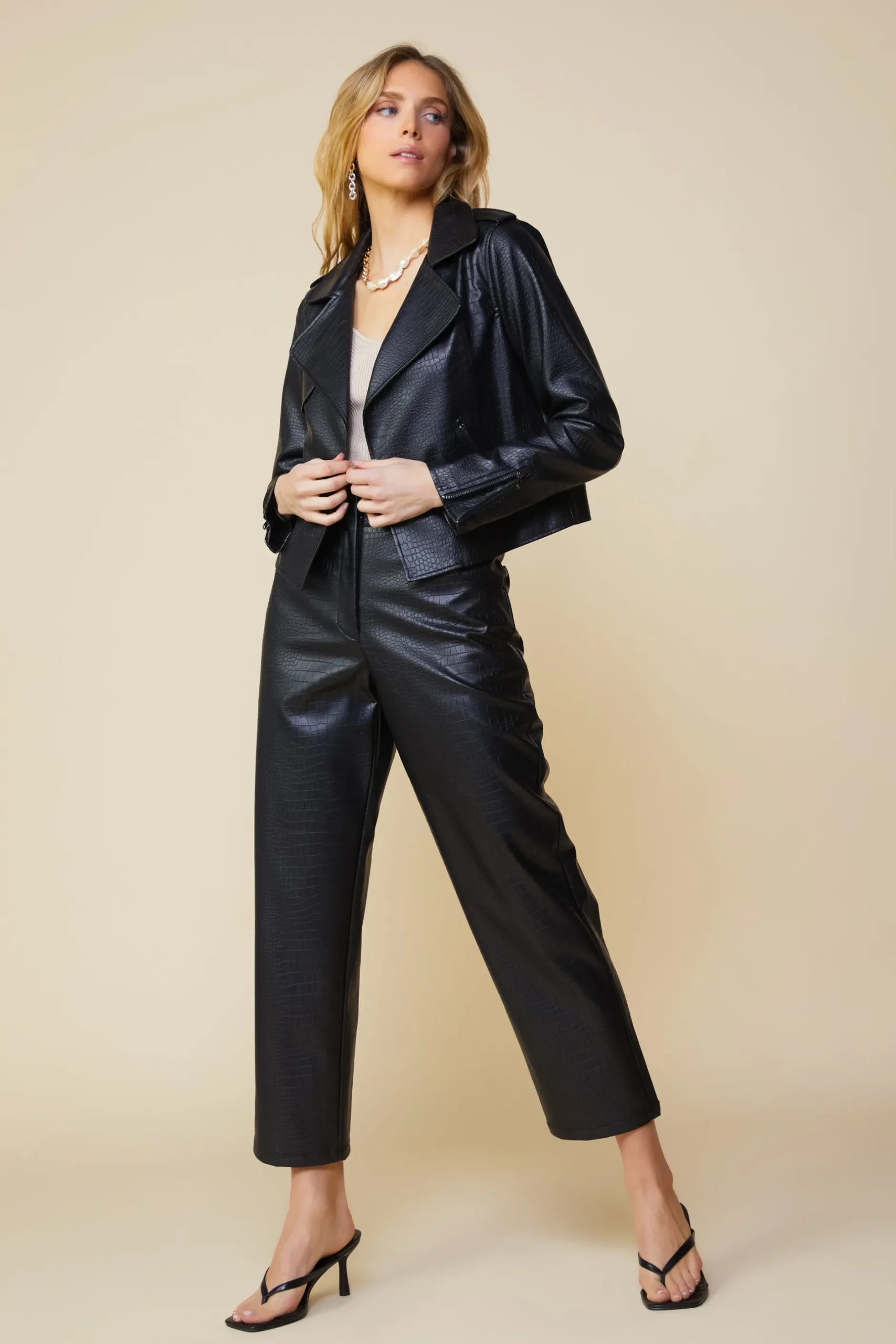 SKIES ARE BLUE Outerwear*Vegan Leather Biker Jacket Black