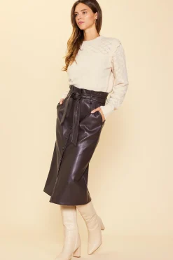 SKIES ARE BLUE Skirts*Vegan Leather Front Tie Midi Skirt Espresso