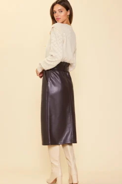 SKIES ARE BLUE Skirts*Vegan Leather Front Tie Midi Skirt Espresso