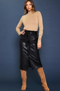 SKIES ARE BLUE Skirts*Vegan Leather Front Tie Midi Skirt Black