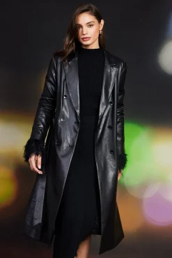 SKIES ARE BLUE Outerwear*Vegan Leather Trench Coat Black