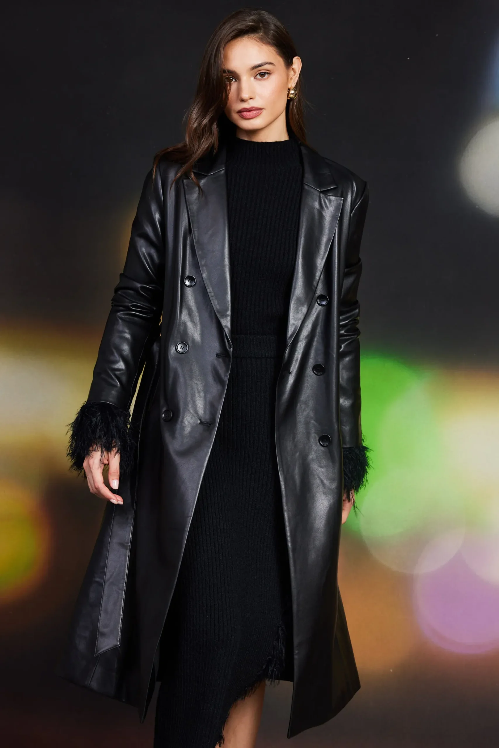 SKIES ARE BLUE Outerwear*Vegan Leather Trench Coat Black