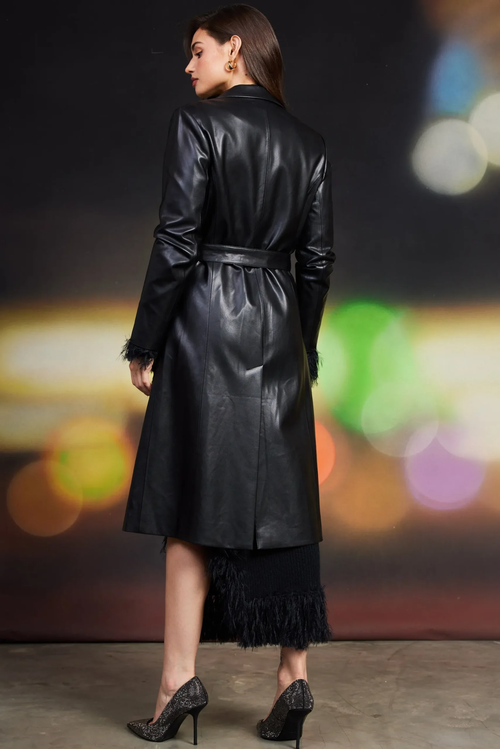 SKIES ARE BLUE Outerwear*Vegan Leather Trench Coat Black