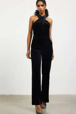 SKIES ARE BLUE Jumpsuits*Velvet Halter Neck Jumpsuit Black