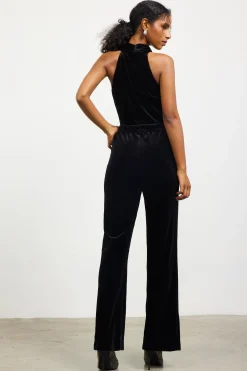 SKIES ARE BLUE Jumpsuits*Velvet Halter Neck Jumpsuit Black