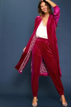 SKIES ARE BLUE Pants*Velvet Jogger Pants Magenta