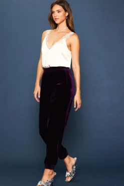 SKIES ARE BLUE Pants*Velvet Jogger Pants Plumpurple
