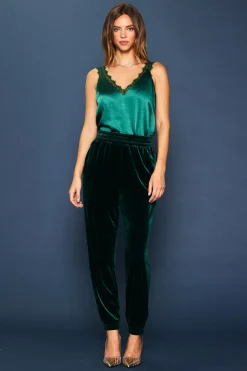 SKIES ARE BLUE Pants*Velvet Jogger Pants Huntergreen