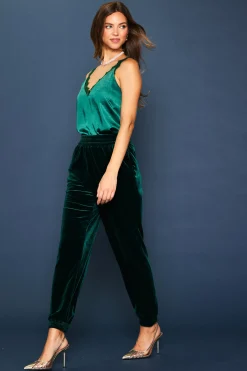 SKIES ARE BLUE Pants*Velvet Jogger Pants Huntergreen