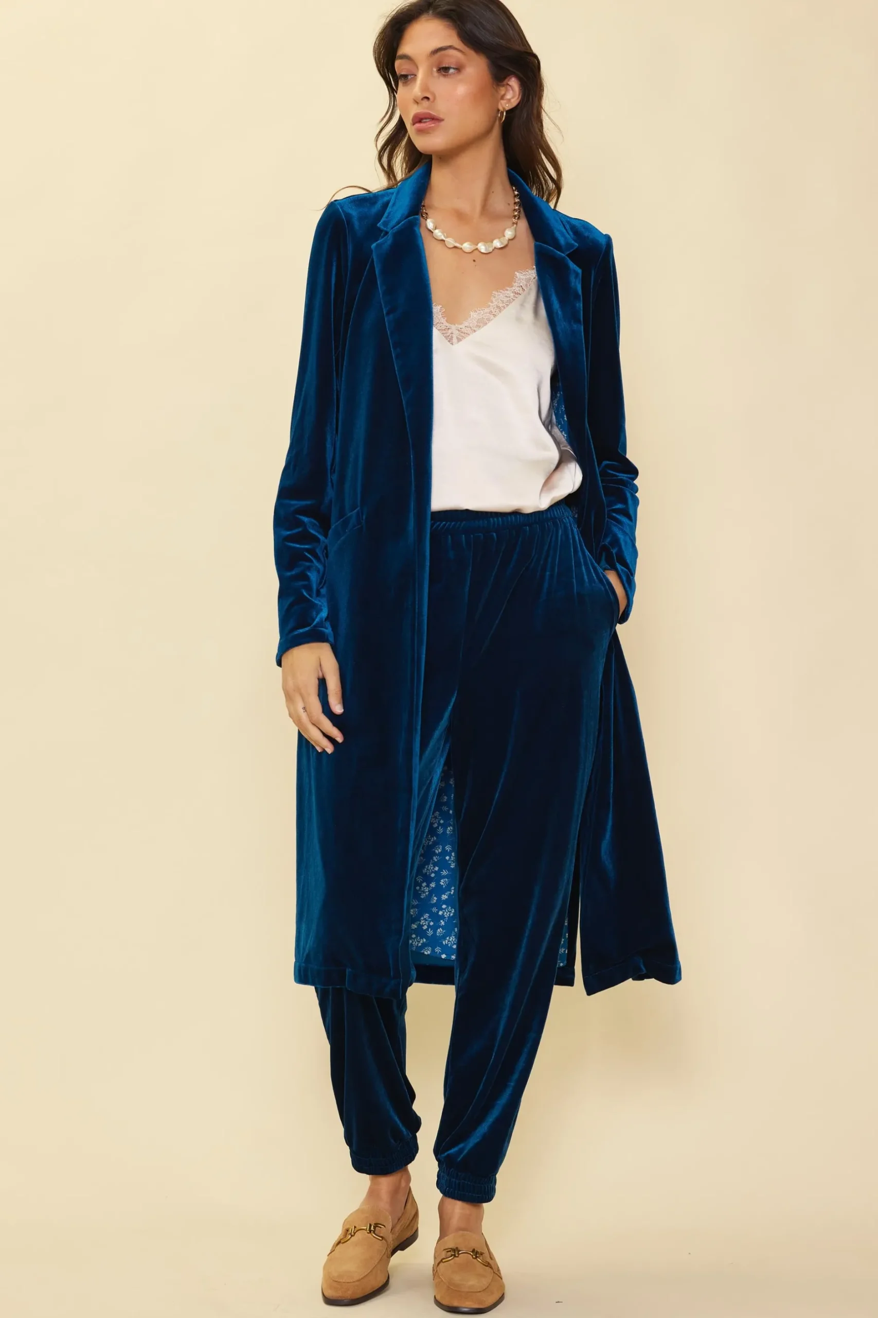 SKIES ARE BLUE Pants*Velvet Jogger Pants Teal