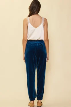SKIES ARE BLUE Pants*Velvet Jogger Pants Teal