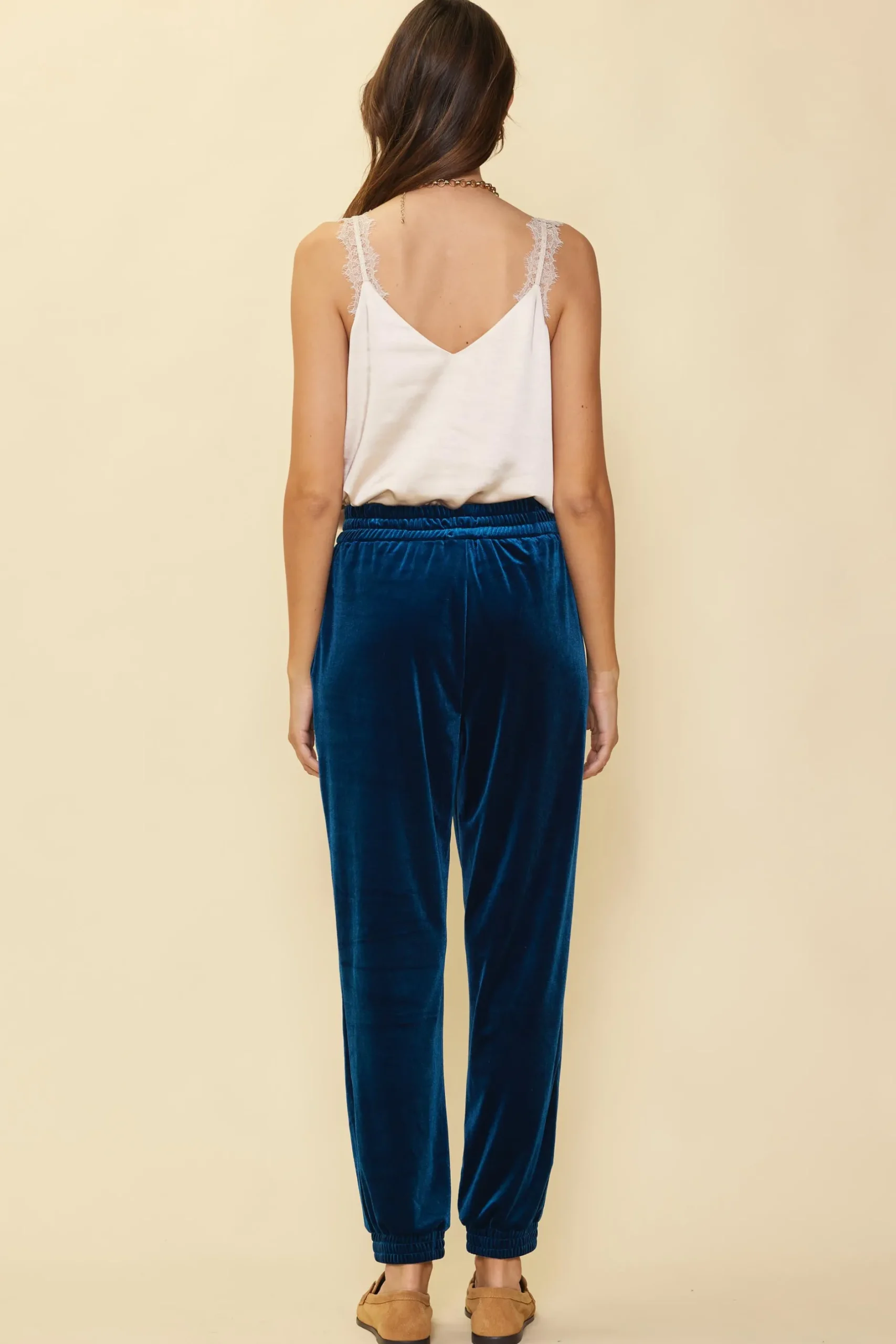 SKIES ARE BLUE Pants*Velvet Jogger Pants Teal