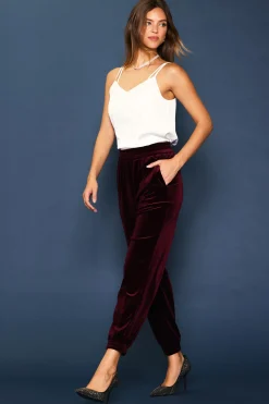 SKIES ARE BLUE Pants*Velvet Jogger Pants Burgundy