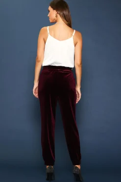 SKIES ARE BLUE Pants*Velvet Jogger Pants Burgundy