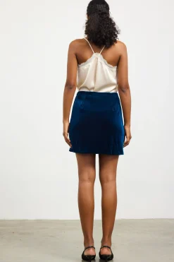 SKIES ARE BLUE Skirts*Velvet Side Slit Mini Skirt Teal