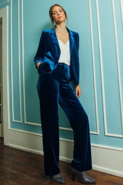 SKIES ARE BLUE Pants*Velvet Wide Leg Pants Teal