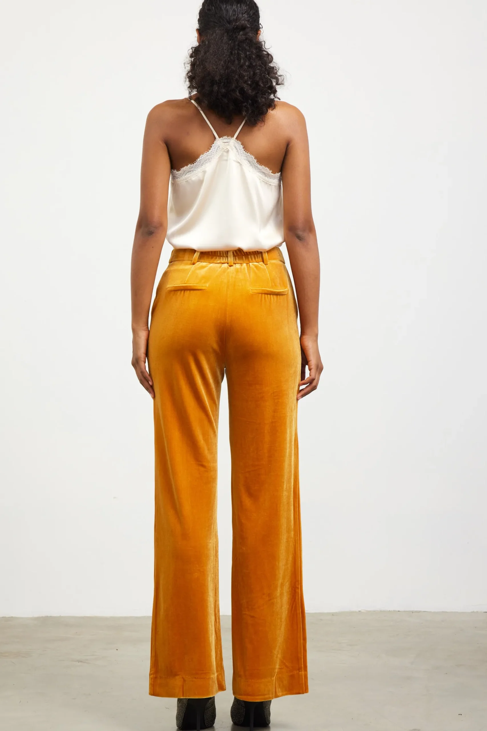 SKIES ARE BLUE Pants*Velvet Wide Leg Pants Goldenmustard