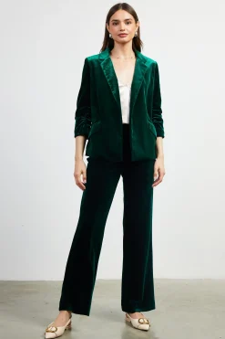 SKIES ARE BLUE Pants*Velvet Wide Leg Pants Huntergreen