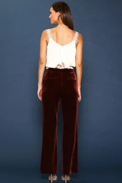 SKIES ARE BLUE Pants*Velvet Wide Leg Pants Amberrust