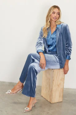 SKIES ARE BLUE Pants*Velvet Wide Leg Pants Dustyblue